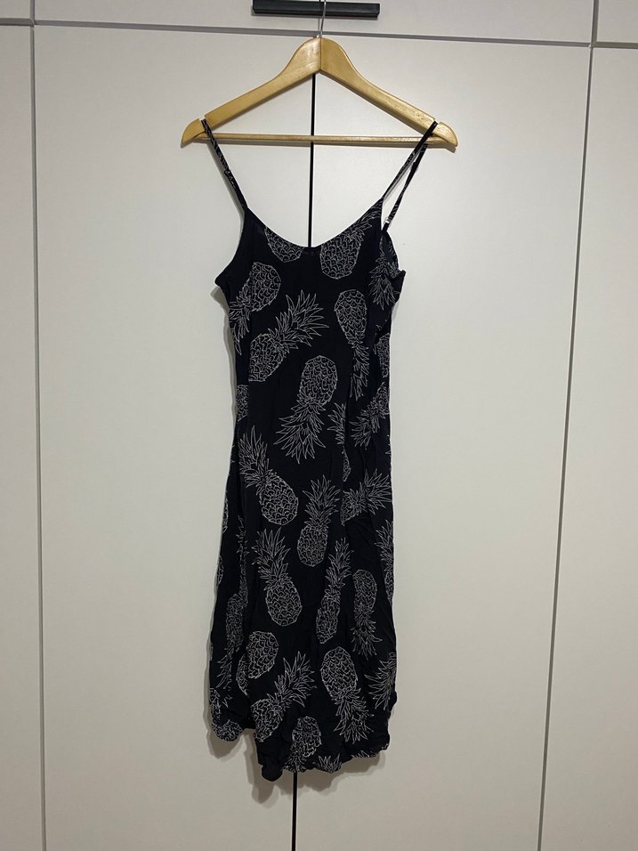 Siyah Ananas Desenli İnce Kadın Elbise - Görsel 2