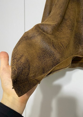 Adl Kahverengi Süet Kadın Deri Görünümlü Ceket - Görsel 2