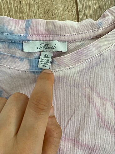 xs Beden batik desenli lila pamuklu kısa üst