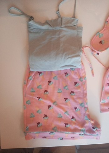 Pembe Baskılı İp Askılı  Pijama Takımı - Görsel 3