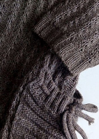 Kapüşonlu Gri Örgü Triko Midi Kazak - Görsel 5