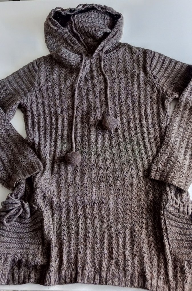 Kapüşonlu Gri Örgü Triko Midi Kazak - Görsel 2