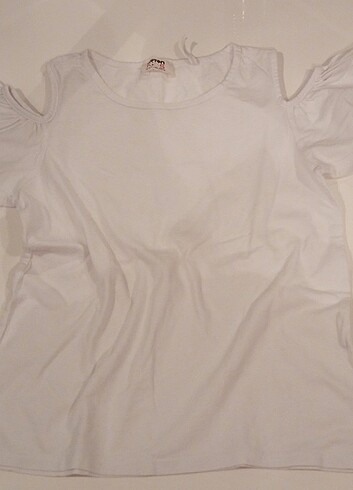 11-12 Yaş Beden beyaz Renk Koton omuz detaylı pamuklu tshirt 