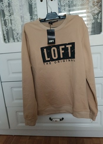 Loft Bej Erkek Sweatshirt, Yuvarlak Yaka, Rahat Kesim