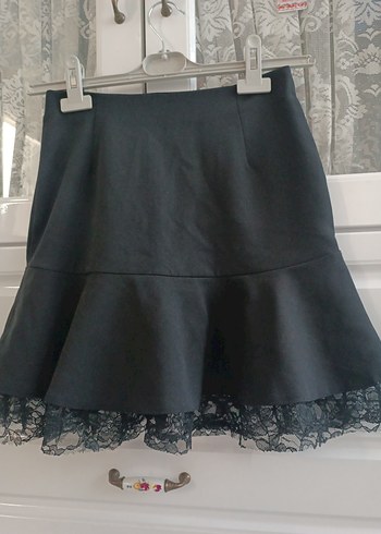 s Beden siyah Renk Siyah Fırfırlı Gotik Mini Etek