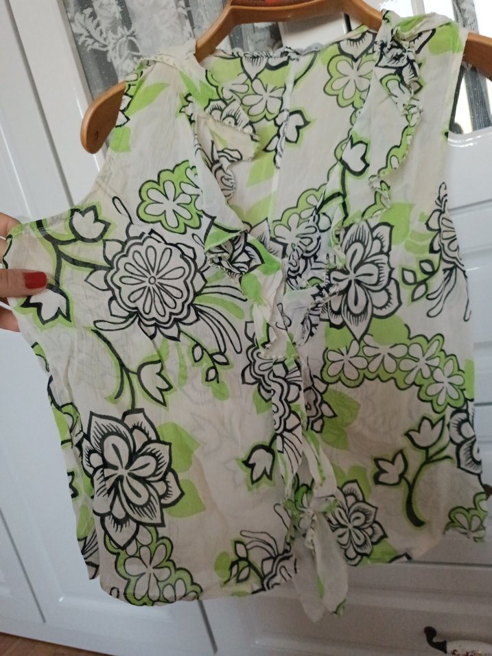 Bohem Tarzı Yeşil Desenli Bluz - Görsel 4