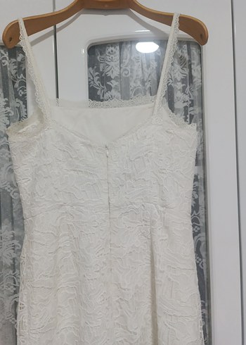 Dantel Detaylı Beyaz Midi Abiye Elbise - Görsel 6