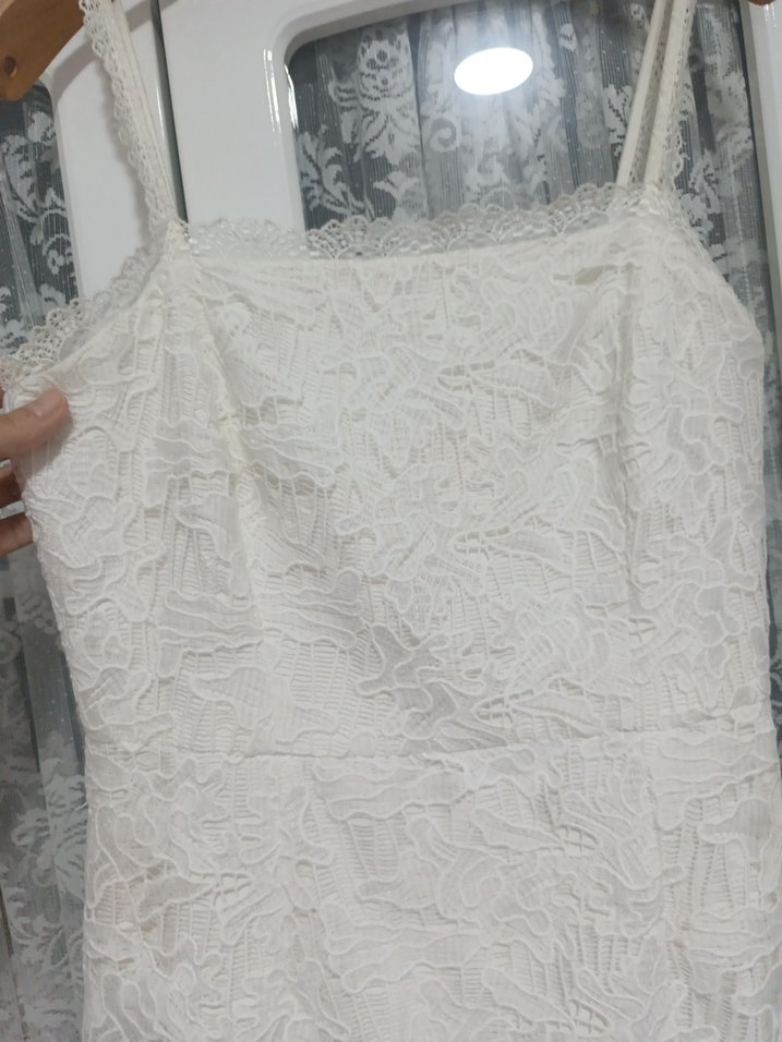 Dantel Detaylı Beyaz Midi Abiye Elbise - Görsel 5