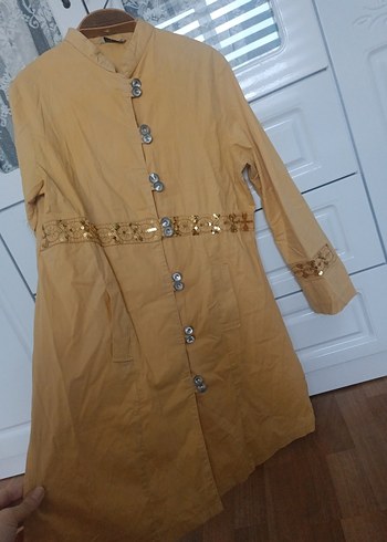 Uzun Keten Kadın Kaban - Görsel 8