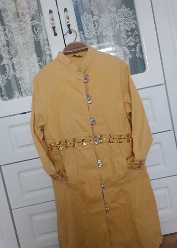 Uzun Keten Kadın Kaban - Görsel 9