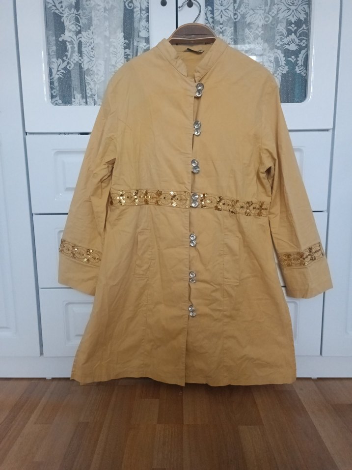 Uzun Keten Kadın Kaban - Görsel 4