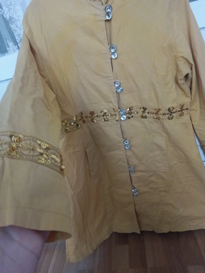 Uzun Keten Kadın Kaban - Görsel 5