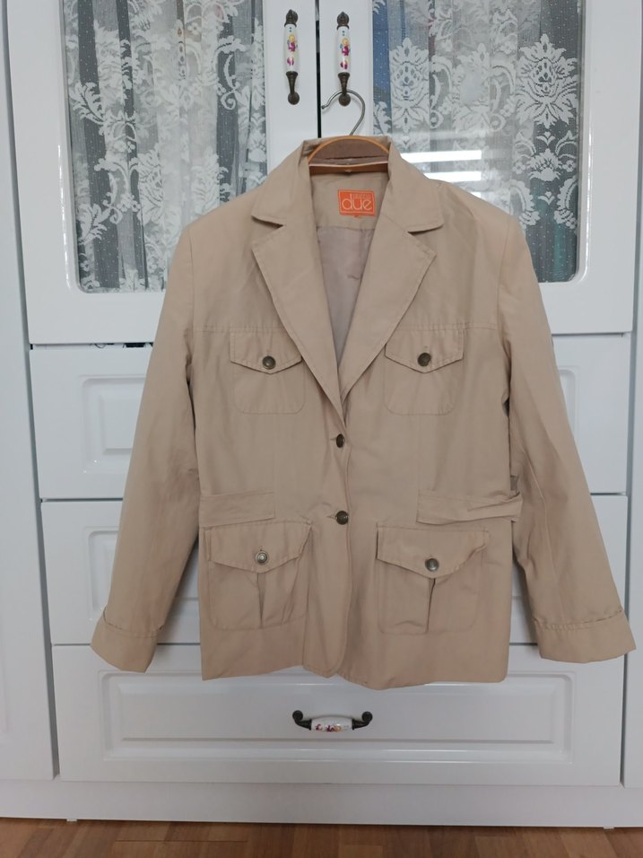 Bej Kadın Keten Midi Ceket - Görsel 3