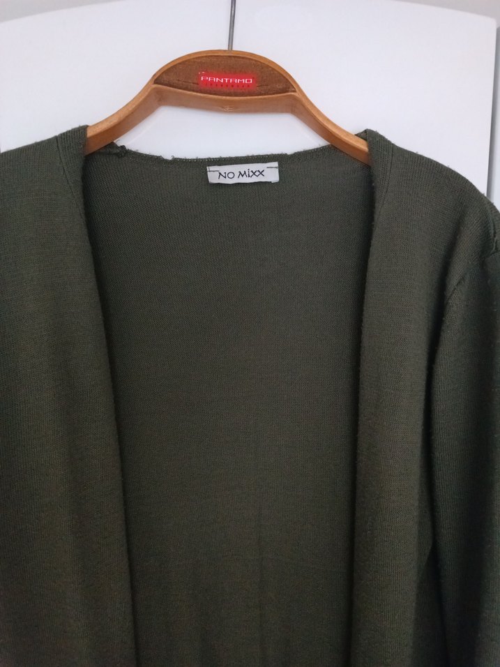 Uzun Kollu Salaş Haki Kadın Hırka - Görsel 2