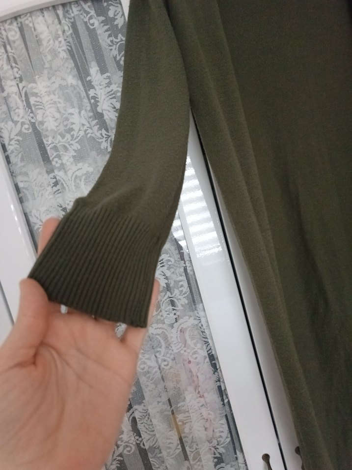 Uzun Kollu Salaş Haki Kadın Hırka - Görsel 5