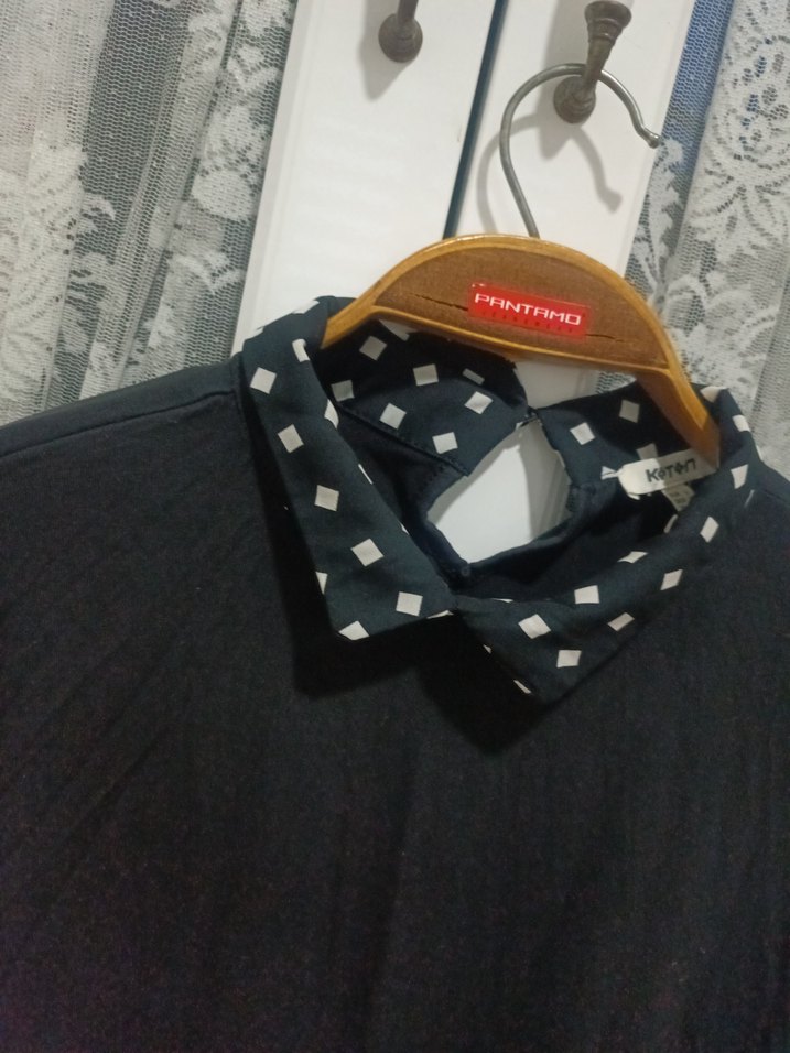 Puantiye Detaylı Siyah Gömlek - Görsel 5