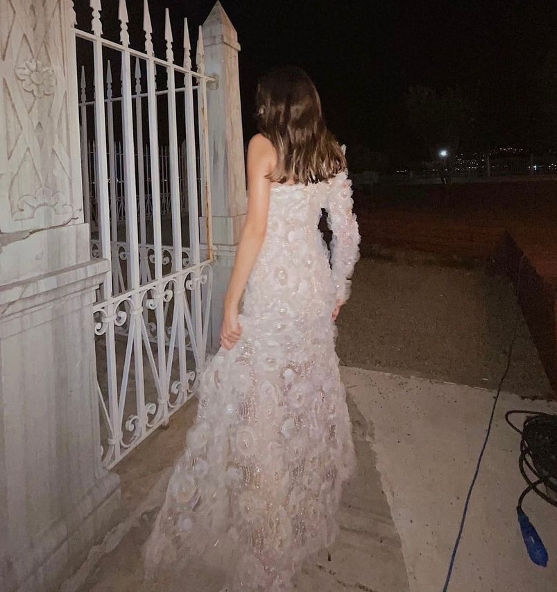 Dantel İşlemeli Bej Uzun Abiye Elbise - Görsel 2