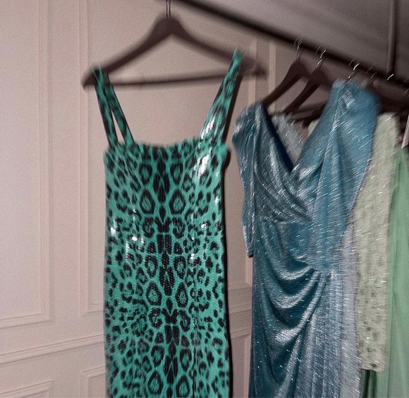 Turkuaz Yılan Desenli Uzun Elbise - Görsel 4