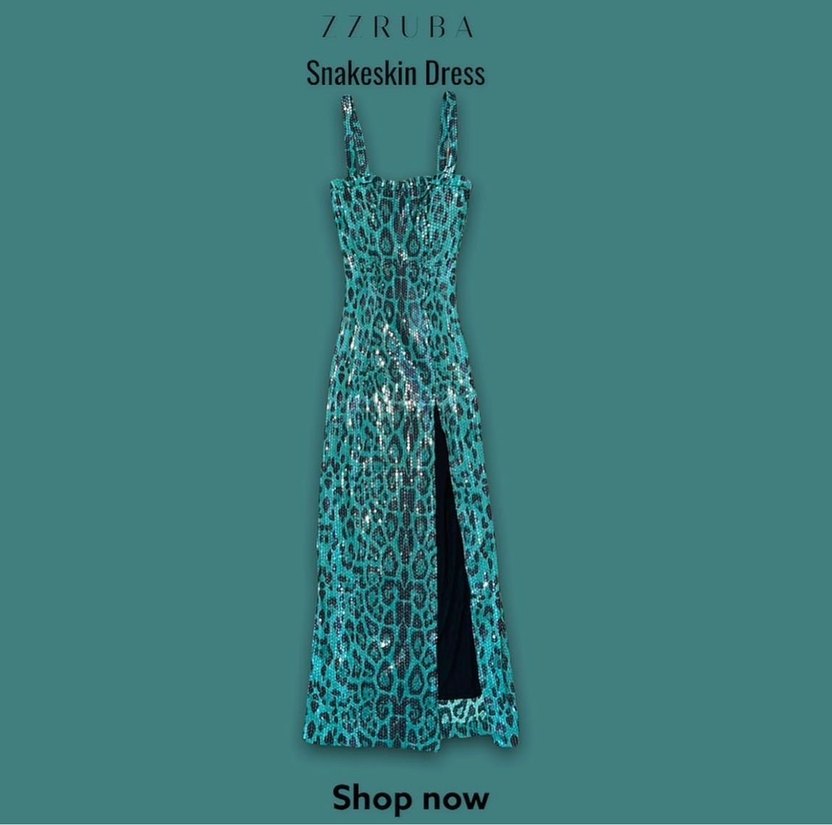 Turkuaz Yılan Desenli Uzun Elbise - Görsel 3