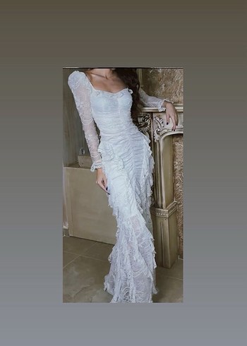 Uzun Kollu Bohem A Kesim Gelinlik - Görsel 5