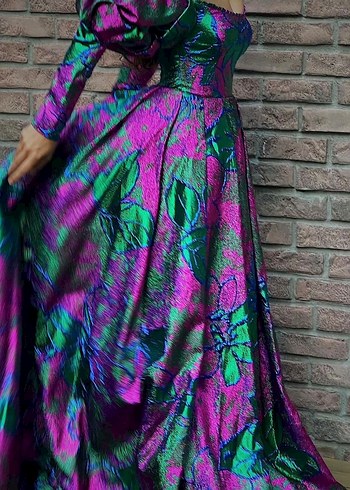 Renkli Drapeli Straplez Uzun Abiye Elbise - Görsel 3