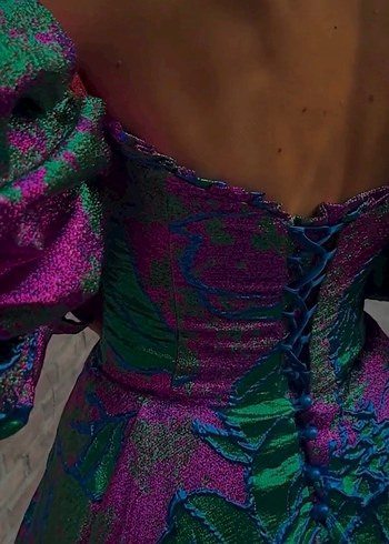 Renkli Drapeli Straplez Uzun Abiye Elbise - Görsel 2