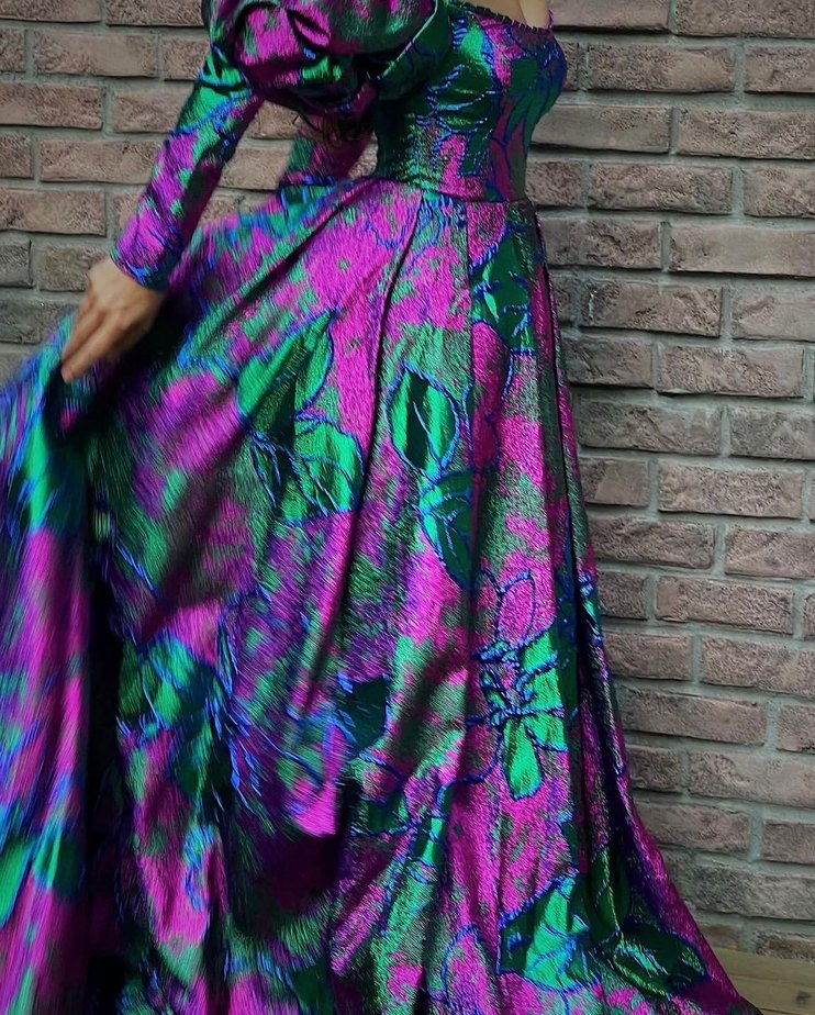 Renkli Drapeli Straplez Uzun Abiye Elbise - Görsel 3