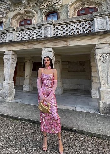 Pembe payetli elbise - Görsel 3