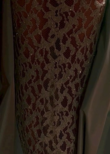 Turkuaz Dantel Straplez Uzun Abiye Elbise - Görsel 4