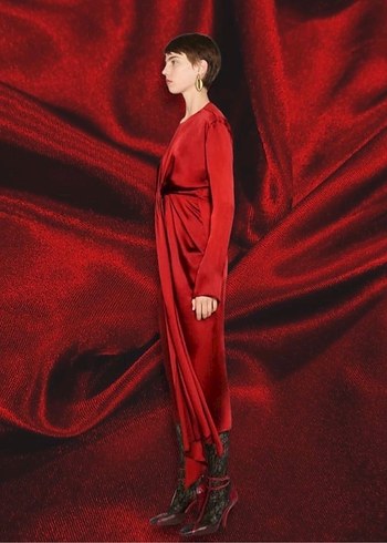 Kırmızı Drapeli Kadın Uzun Elbise - Görsel 3