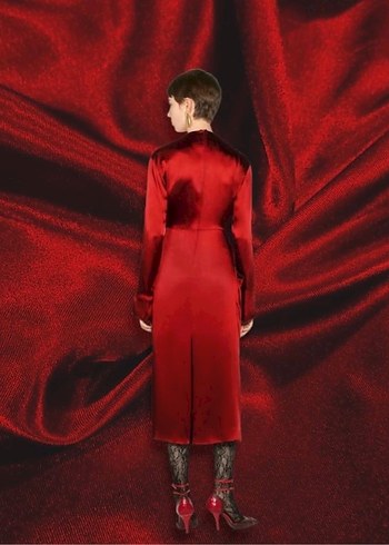 Kırmızı Drapeli Kadın Uzun Elbise - Görsel 2