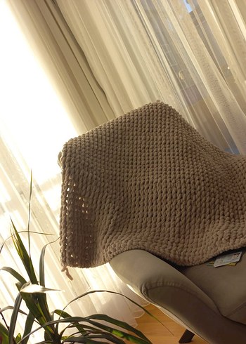 Kahverengi Dokulu Örgü Battaniye - Görsel 3