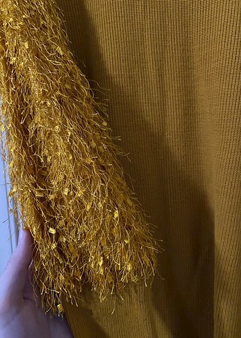 Parlak Sarı Triko Uzun Kol Kadın Kazak - Görsel 2