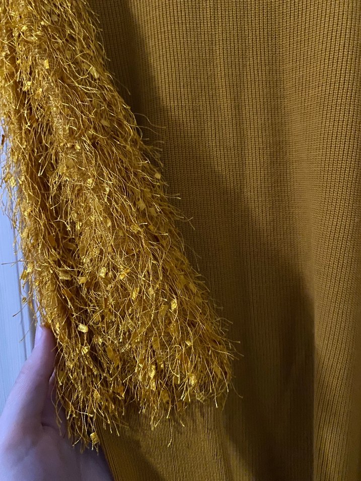 Parlak Sarı Triko Uzun Kol Kadın Kazak - Görsel 2