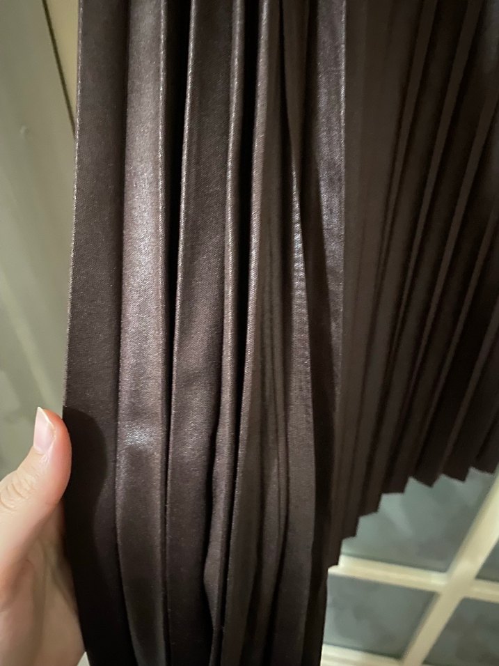 Deri Pilili Midi Kahverengi Kadın Etek - Görsel 2