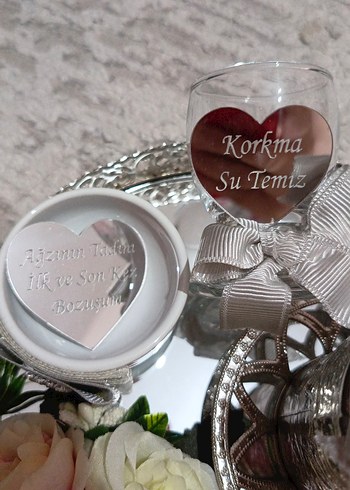 Gri Çiçek Detaylı Yuvarlak Ayna damat kahve tepsisi - Görsel 6