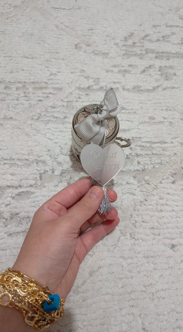 Gri Çiçek Detaylı Yuvarlak Ayna damat kahve tepsisi - Görsel 2