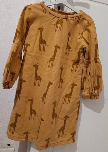 Kız Çocuk Kahverengi Baskılı Uzun Kollu Elbise - Görsel 2