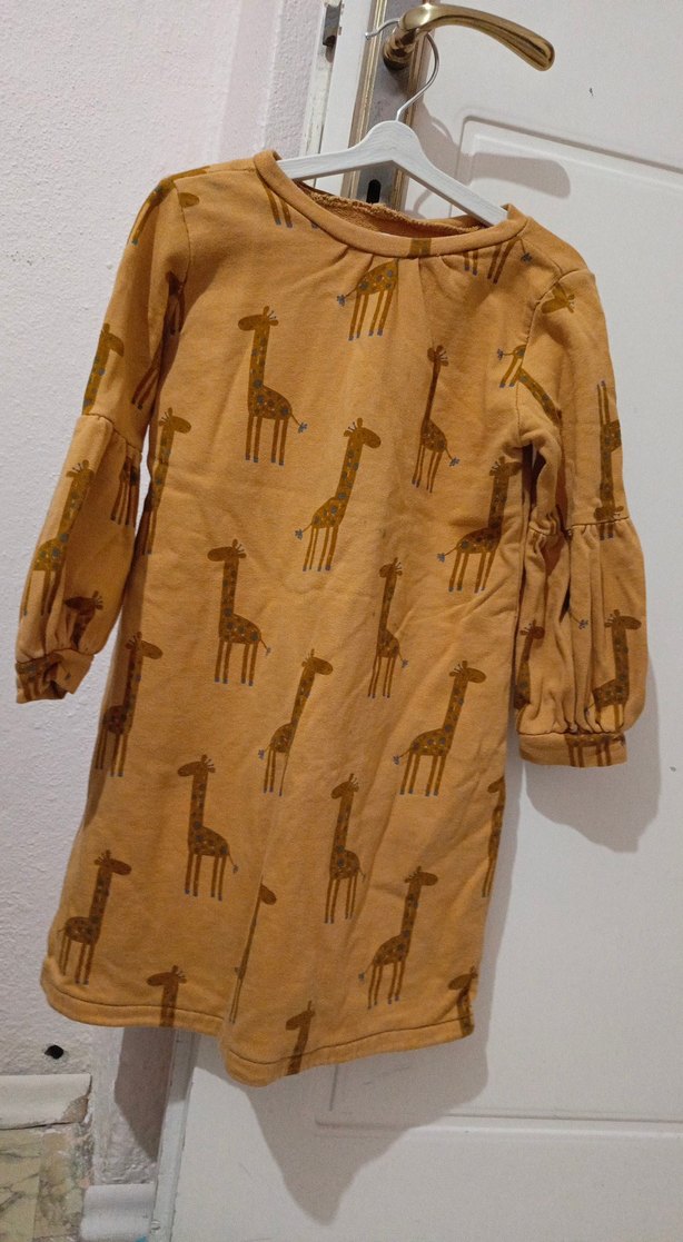 Kız Çocuk Kahverengi Baskılı Uzun Kollu Elbise - Görsel 2