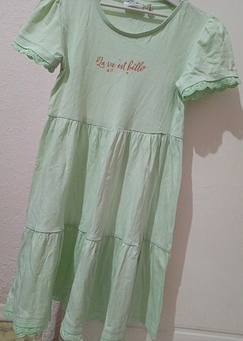 Yeşil Pamuklu Kız Çocuk Fırfırlı Elbise - Görsel 2