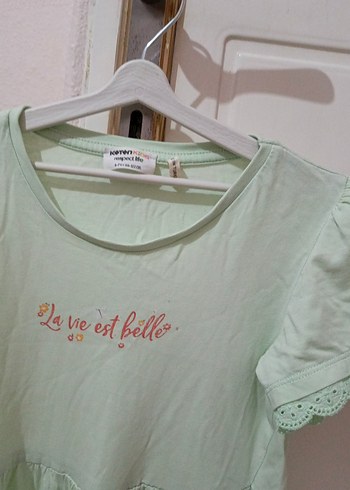 Yeşil Pamuklu Kız Çocuk Fırfırlı Elbise - Görsel 3