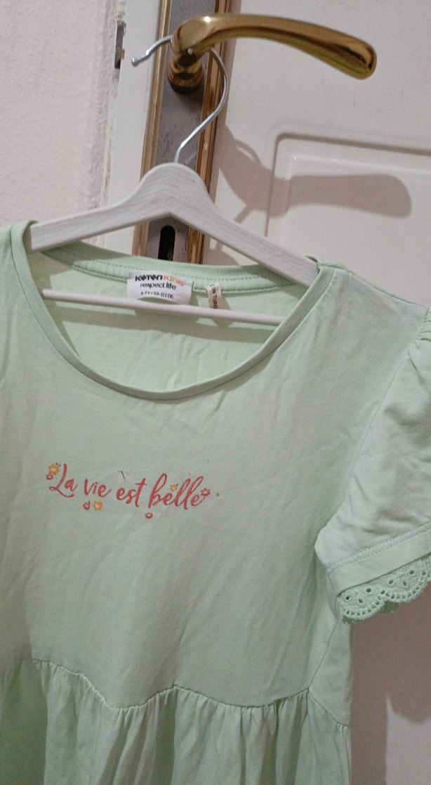 Yeşil Pamuklu Kız Çocuk Fırfırlı Elbise - Görsel 3