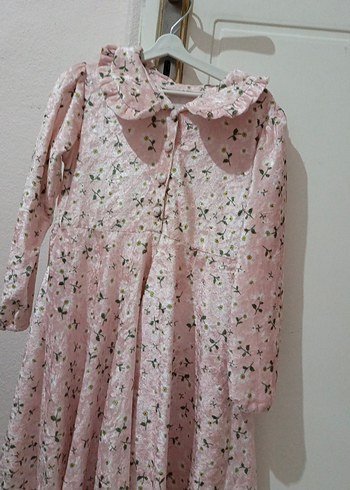 Pembe Çiçekli Uzun Kollu Kız Elbisesi - Görsel 3