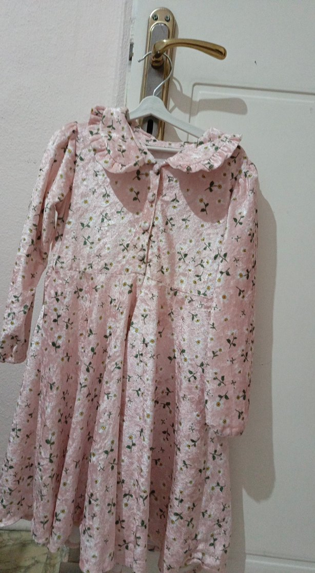 Pembe Çiçekli Uzun Kollu Kız Elbisesi - Görsel 3