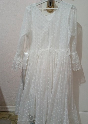 Pamuklu Beyaz Fırfırlı Kız Çocuk Elbisesi - Görsel 3