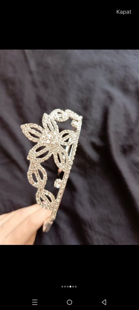 Parlak Beyaz Sıralı Taşlı Gelin Tacı - Görsel 4