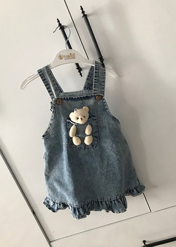 Nakışlı ve Fırfırlı Kız Çocuk Kot Elbise