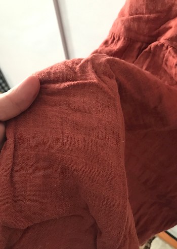 18-24 Ay Beden Kız Çocuk Kırmızı Keten Uzun Kollu Elbise