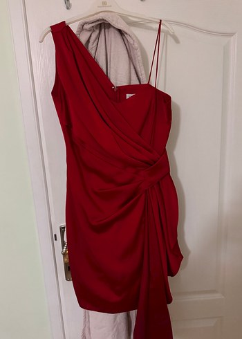 Bordo Drapeli Mini Abiye Elbise