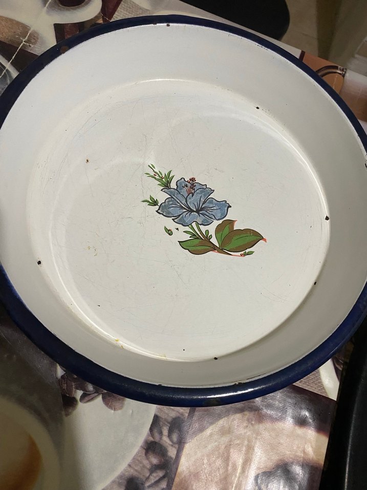 Mavi Kenarlı Çiçek Desenli Tabak - Görsel 4